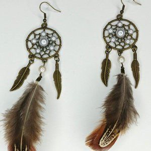 Pheasant Feathered Dream Catcher Earrings